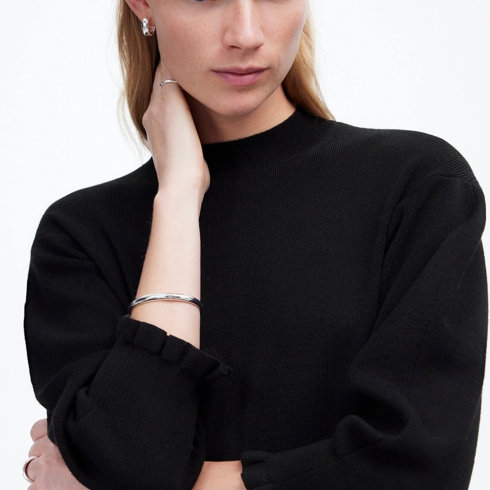 NWT Madewell Merino Wool Ruffle Mockneck Sweater in black size XS